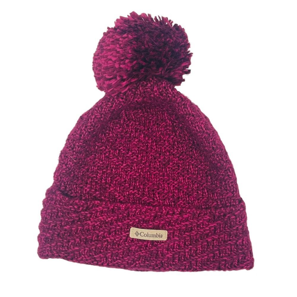 Columbia Cable Knit Adult Maroon Beanie Pom Pom